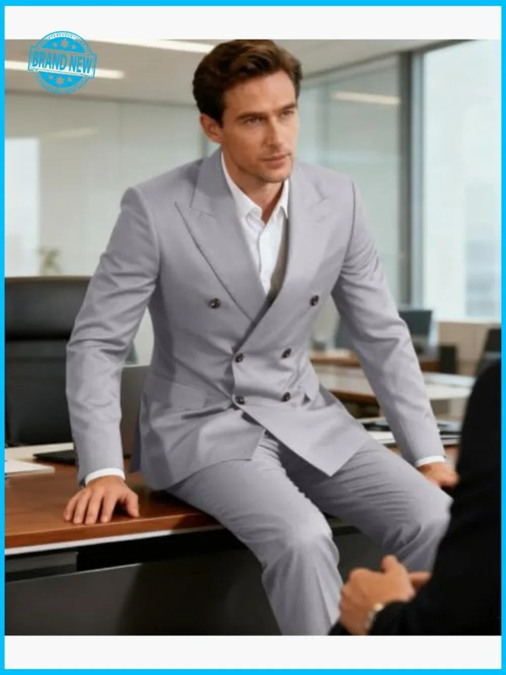 Double Breasted Tuxedo Suit Set Slim Fit Formal Wedding Prom Elegant Classic